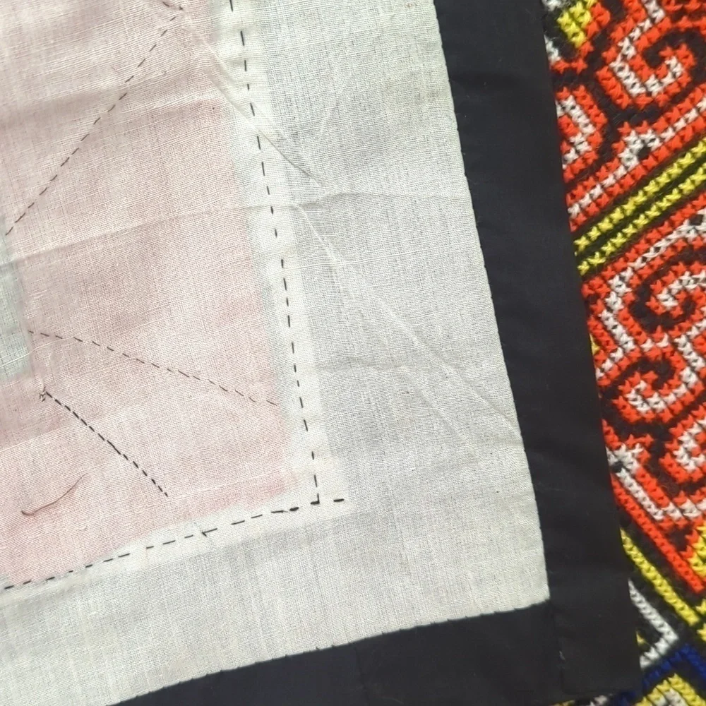 Hand made needlepoint colorful black/ red/yellow Exquisite Luxury quilt runner
